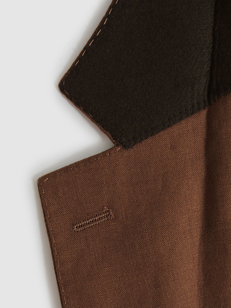 Reiss Tobacco Brown Kin Single-Breasted Linen Suit Blazer Slim Fit - Image 7 of 7