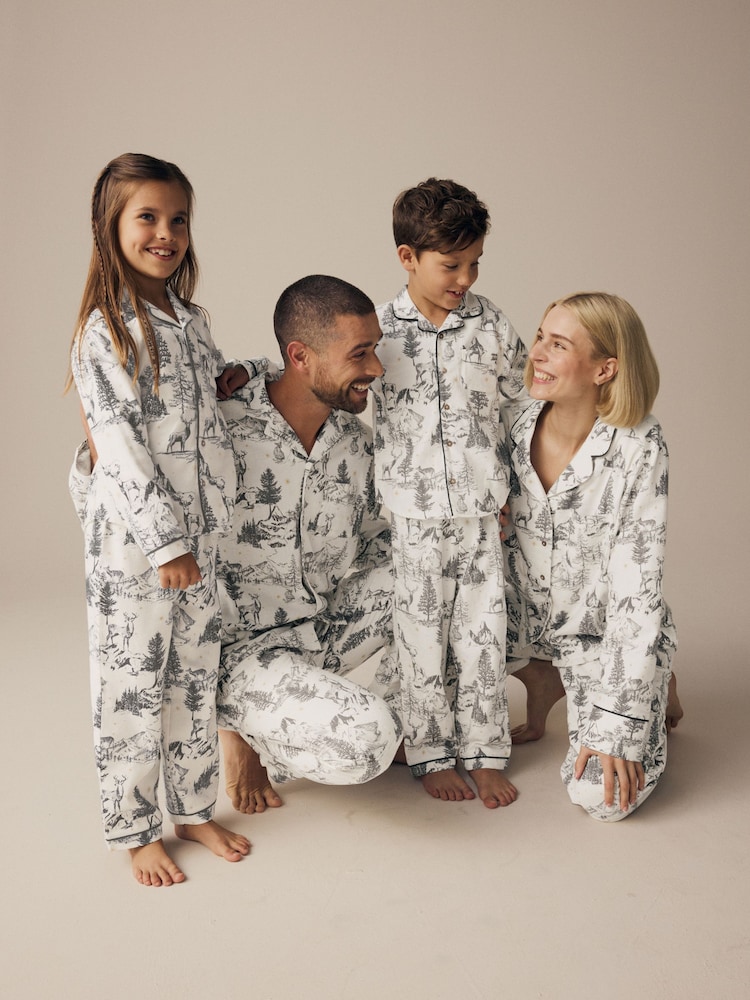 Grey Womens 100% Cotton Matching Family Christmas Mountain Print Pyjamas - Image 2 of 10