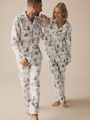 Grey Womens 100% Cotton Matching Family Christmas Mountain Print Pyjamas - Image 3 of 10