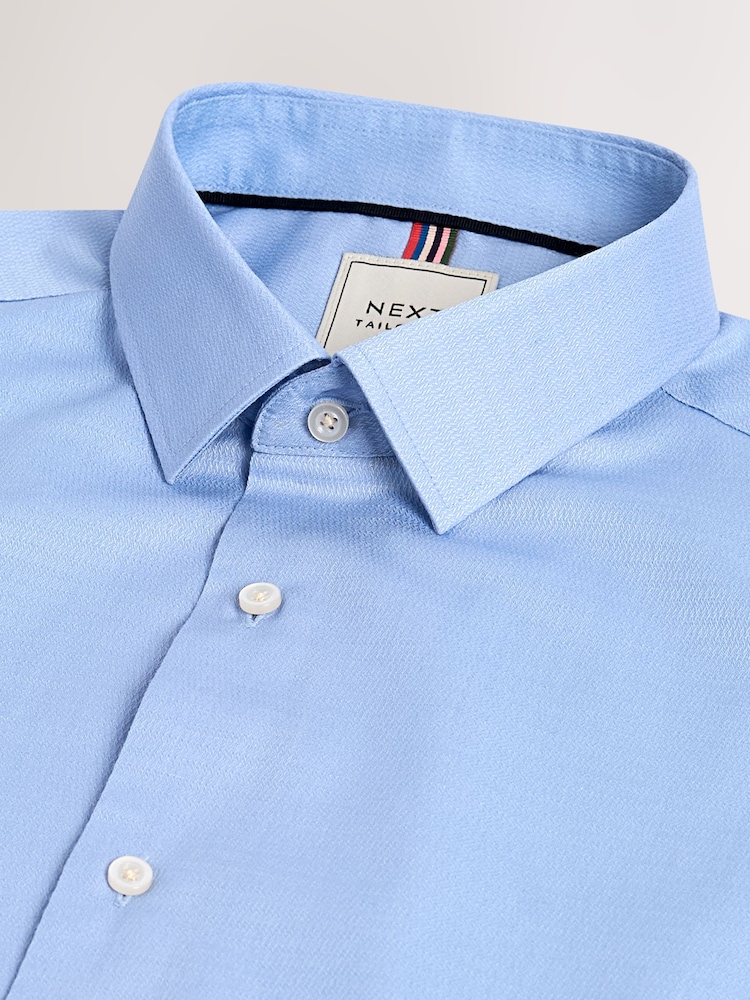 Weiß/Blau - Easy Care Textured Slim Fit Single Cuff Smart Shirts 2 Pack - Image 11 of 13
