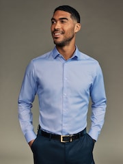 Weiß/Blau - Easy Care Textured Slim Fit Single Cuff Smart Shirts 2 Pack - Image 2 of 13