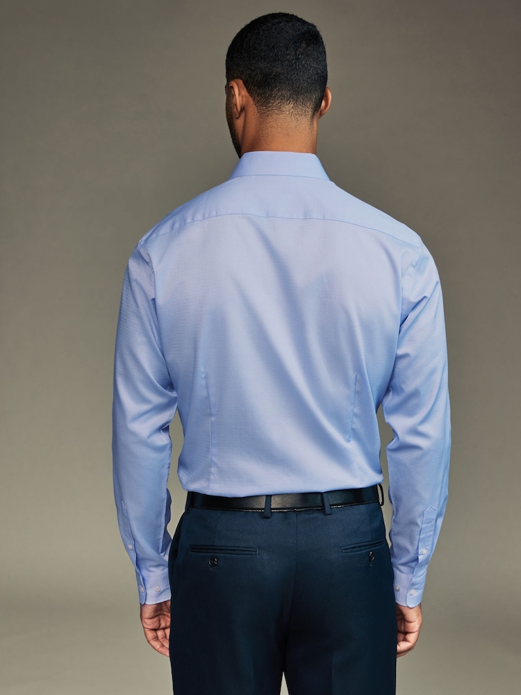 Weiß/Blau - Easy Care Textured Slim Fit Single Cuff Smart Shirts 2 Pack - Image 3 of 13
