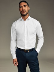 Weiß/Blau - Easy Care Textured Slim Fit Single Cuff Smart Shirts 2 Pack - Image 6 of 13