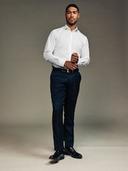 Weiß/Blau - Easy Care Textured Slim Fit Single Cuff Smart Shirts 2 Pack - Image 7 of 13