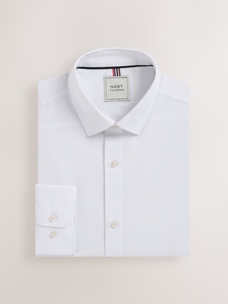 Weiß/Blau - Easy Care Textured Slim Fit Single Cuff Smart Shirts 2 Pack - Image 8 of 13