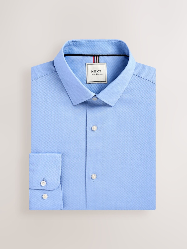 Weiß/Blau - Easy Care Textured Slim Fit Single Cuff Smart Shirts 2 Pack - Image 9 of 13