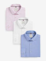 Blanc/Bleu - Chemises intelligentes Slim Fit Easy Care Textured Single Cuff 3 Pack - Image 1 de 17