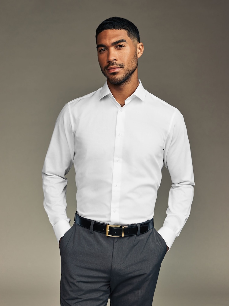 Blanc/Bleu - Chemises intelligentes Slim Fit Easy Care Textured Single Cuff 3 Pack - Image 2 de 17
