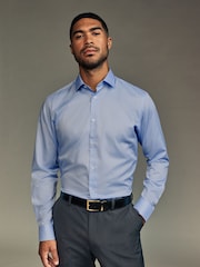 Blanc/Bleu - Chemises intelligentes Slim Fit Easy Care Textured Single Cuff 3 Pack - Image 3 de 17
