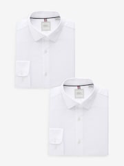 Blanc - Chemises intelligentes texturées faciles d'entretien, coupe slim à poignet simple 2 Pack - Image 1 de 11