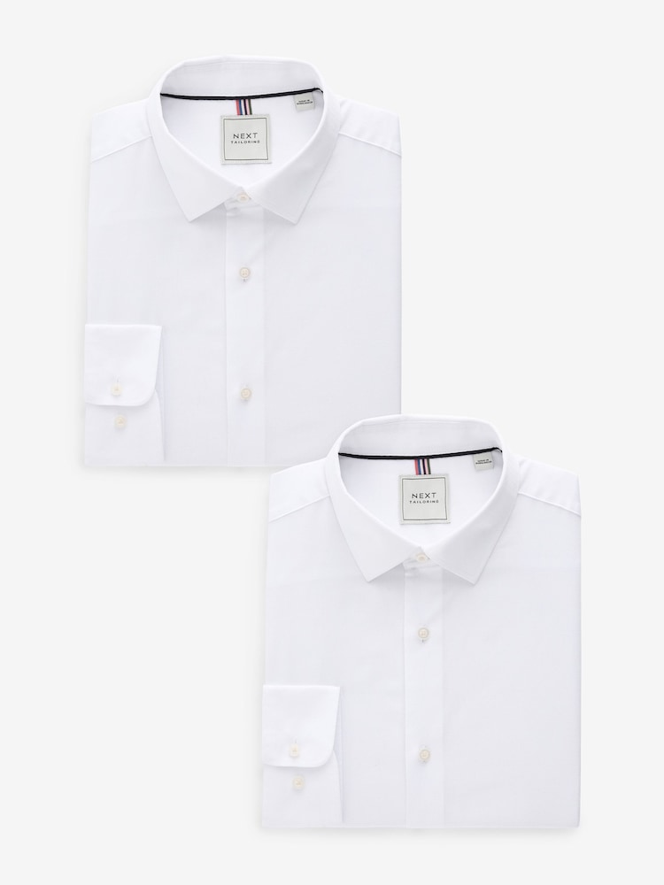 Blanc - Chemises intelligentes texturées faciles d'entretien, coupe slim à poignet simple 2 Pack - Image 1 of 11