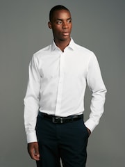 Blanc - Chemises intelligentes texturées faciles d'entretien, coupe slim à poignet simple 2 Pack - Image 2 de 11