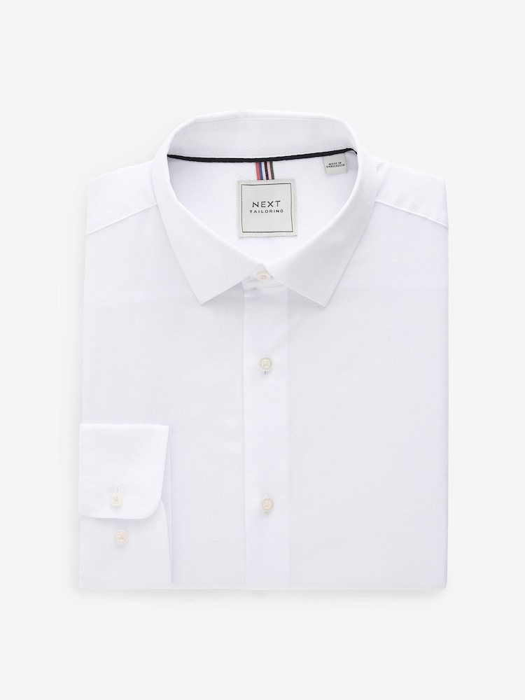 Blanc - Chemises intelligentes texturées faciles d'entretien, coupe slim à poignet simple 2 Pack - Image 9 of 11