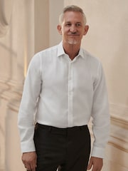 Bela - v standardnem kroju tekstured 100% bombaž poplin dolg rokav; z dolgimi rokavi z enojno manšeto srajce With Cutaway Collar - Slika 1 iz 7