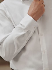 Bela - v standardnem kroju tekstured 100% bombaž poplin dolg rokav; z dolgimi rokavi z enojno manšeto srajce With Cutaway Collar - Slika 4 iz 7