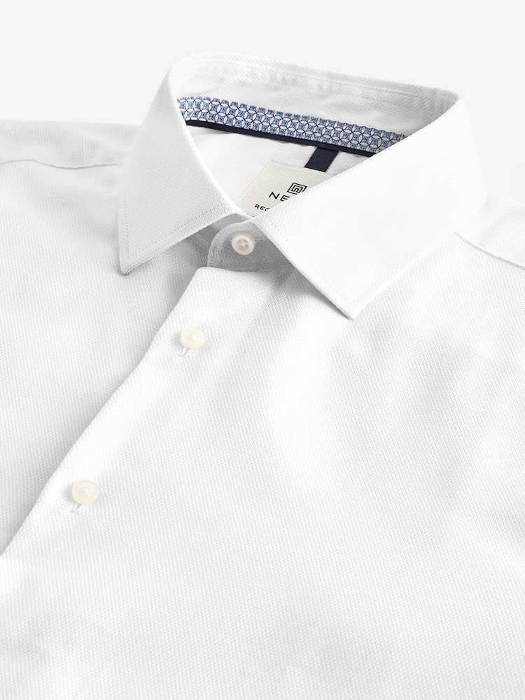Bela - v standardnem kroju tekstured 100% bombaž poplin dolg rokav; z dolgimi rokavi z enojno manšeto srajce With Cutaway Collar - Slika 7 iz 7