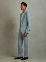 Reiss Aqua Blue Kin Linen Tapered Trousers Slim-Fit - Image 1 of 5