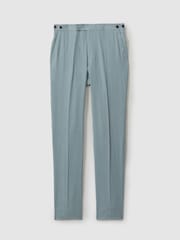 Reiss Aqua Blue Kin Linen Tapered Trousers Slim-Fit - Image 2 of 5