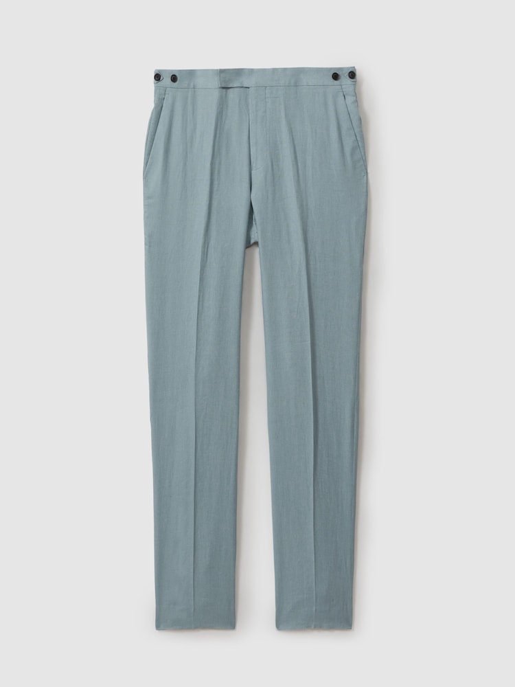 Reiss Aqua Blue Kin Linen Tapered Trousers Slim-Fit - Image 2 of 5