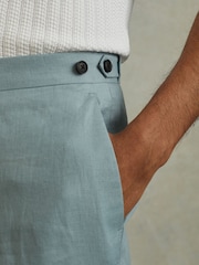 Reiss Aqua Blue Kin Linen Tapered Trousers Slim-Fit - Image 3 of 5