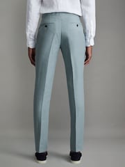 Reiss Aqua Blue Kin Linen Tapered Trousers Slim-Fit - Image 5 of 5
