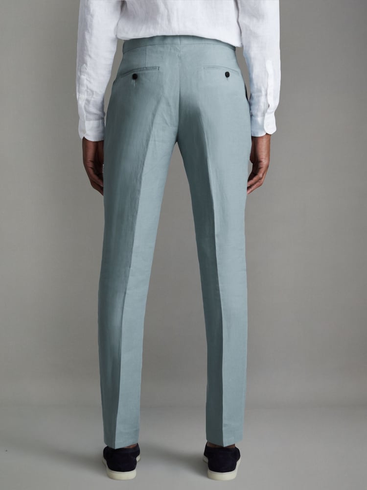 Reiss Aqua Blue Kin Linen Tapered Trousers Slim-Fit - Image 5 of 5