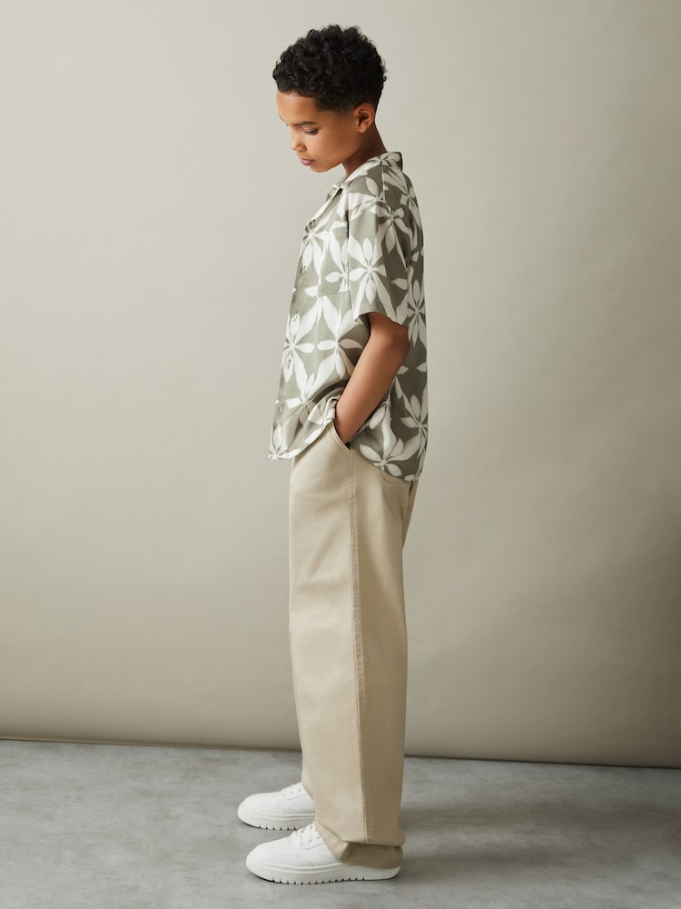 Reiss Sage Green Marabel 9-13 yrs Relaxed Printed Cuban Collar Shirt - Image 1 of 5