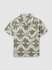 Reiss Sage Green Marabel 9-13 yrs Relaxed Printed Cuban Collar Shirt - Image 2 of 5