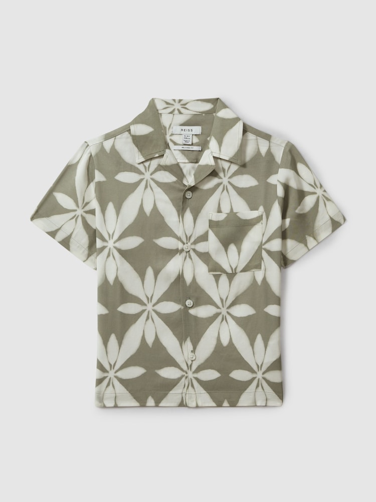Reiss Sage Green Marabel 9-13 yrs Relaxed Printed Cuban Collar Shirt - Image 2 of 5