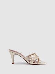 Reiss Gold Harriet Leather Knot Detail Mules - Image 1 of 5
