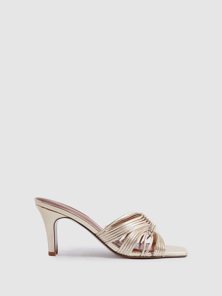 Reiss Gold Harriet Leather Knot Detail Mules - Image 1 of 5 Reiss Gold Harriet Leather Knot Detail Mules - Image 1 of 5
