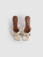 Reiss Gold Harriet Leather Knot Detail Mules - Image 3 of 5
