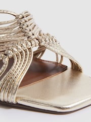 Reiss Gold Harriet Leather Knot Detail Mules - Image 5 of 5