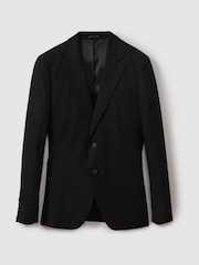 Reiss Black Kin Single-Breasted Linen Suit Blazer Slim Fit - Image 1 of 4