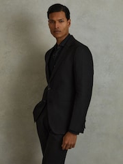 Reiss Black Kin Single-Breasted Linen Suit Blazer Slim Fit - Image 2 of 4