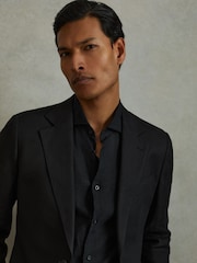 Reiss Black Kin Single-Breasted Linen Suit Blazer Slim Fit - Image 3 of 4