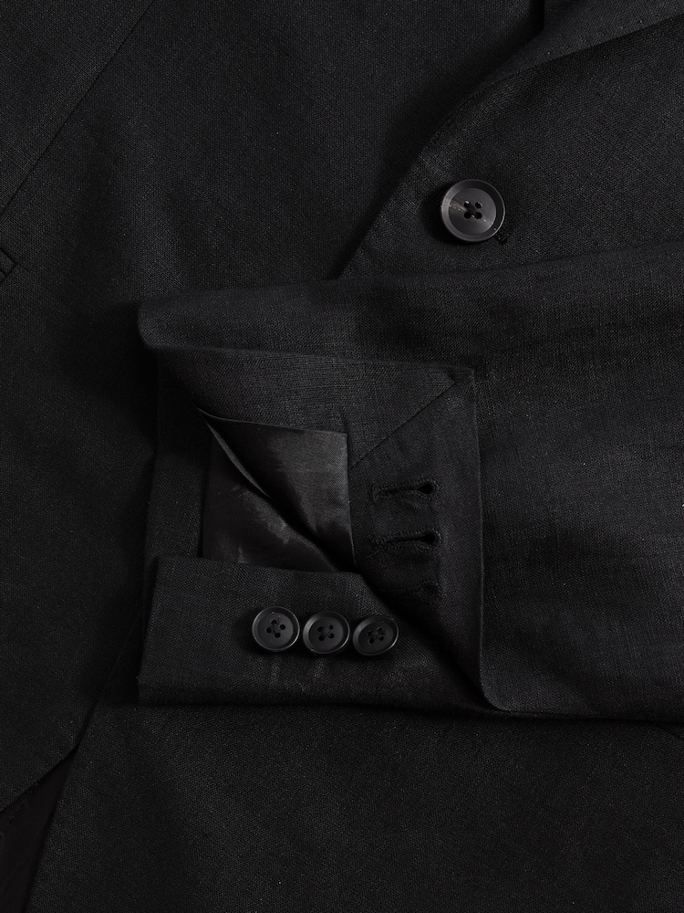 Reiss Black Kin Single-Breasted Linen Suit Blazer Slim Fit - Image 4 of 4