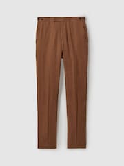 Reiss Tobacco Brown Kin Linen Tapered Trousers Slim-Fit - Image 2 of 5