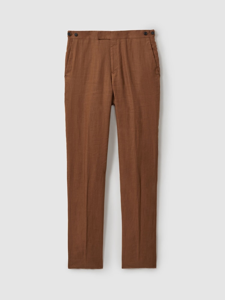Reiss Tobacco Brown Kin Linen Tapered Trousers Slim-Fit - Image 2 of 5