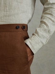 Reiss Tobacco Brown Kin Linen Tapered Trousers Slim-Fit - Image 3 of 5