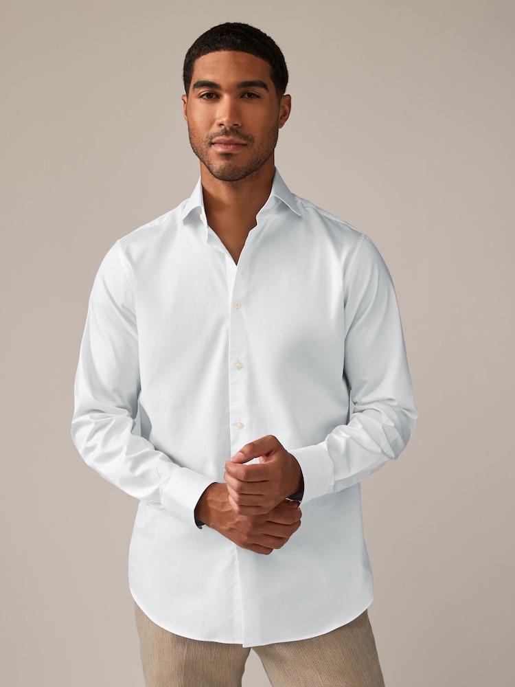 Weiß - Regular Fit 100% Cotton Poplin Twill Formal Shirt - Bild 1 von 8 Weiß - Regular Fit 100% Cotton Poplin Twill Formal Shirt - Bild 1 von 8