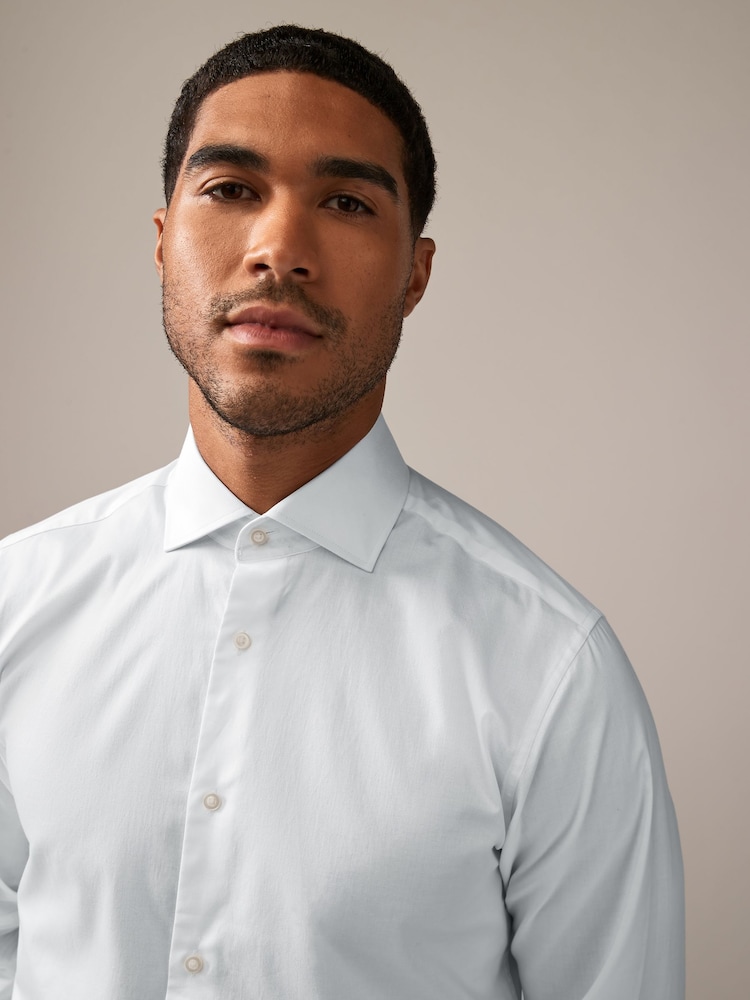 White Regular Fit 100% Cotton Poplin Twill Formal Shirt - Image 4 of 8