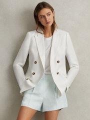 Reiss Blue Lori Viscose-Linen Front Pleat Suit Shorts - Image 1 of 6
