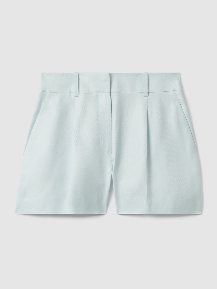 Reiss Blue Lori Viscose-Linen Front Pleat Suit Shorts - Image 2 of 6