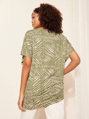 Friends Like These Khaki Tropical Print Short Sleeve V Neck Tunic Top - Image 4 of 4
