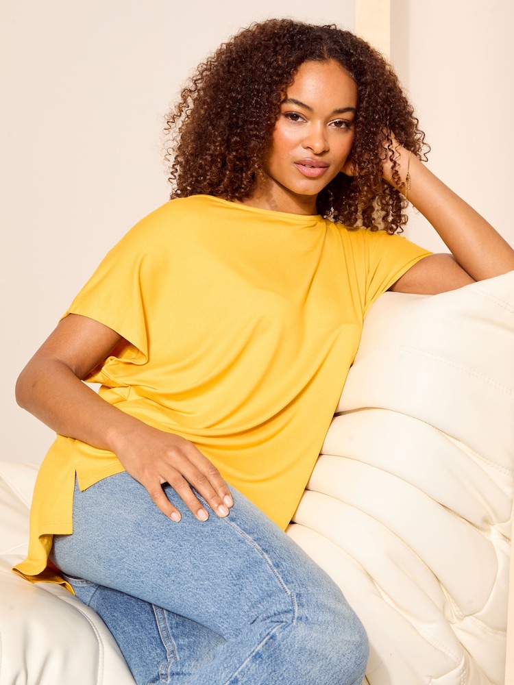 Friends Like These Yellow Soft Jersey Short Sleeve Slash Neck Tunic - Image 2 of 4