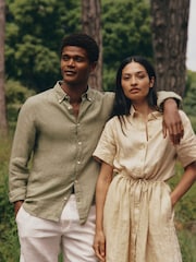 Tommy Hilfiger Green 100% Linen Pigment Dyed Shirt - Image 3 of 7