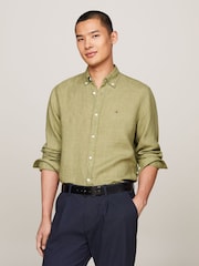 Tommy Hilfiger Green 100% Linen Pigment Dyed Shirt - Image 5 of 7