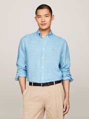 Tommy Hilfiger Blue 100% Linen Pigment Dyed Shirt - Image 1 of 4
