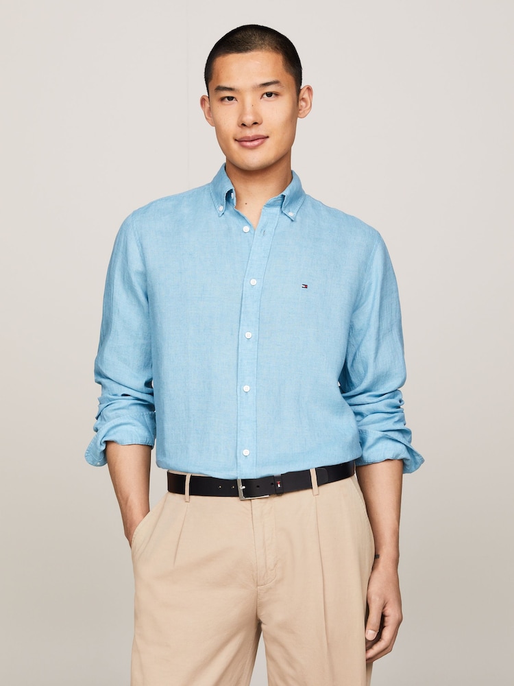 Tommy Hilfiger Blue 100% Linen Pigment Dyed Shirt - Image 1 of 4